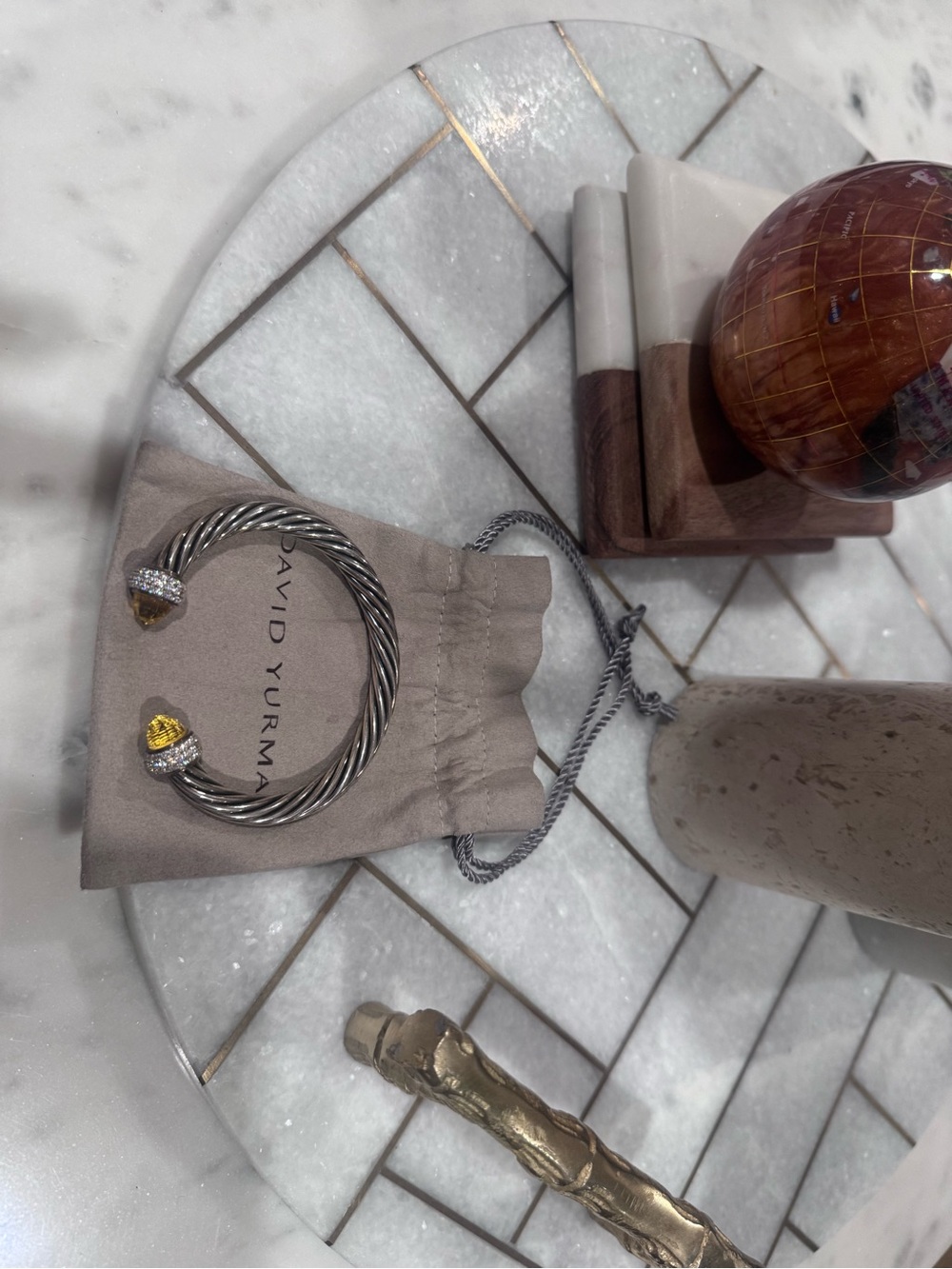David Yurman Silver Cable Bracelet with Citrine and Diamond Caps - Picture 2 of 5